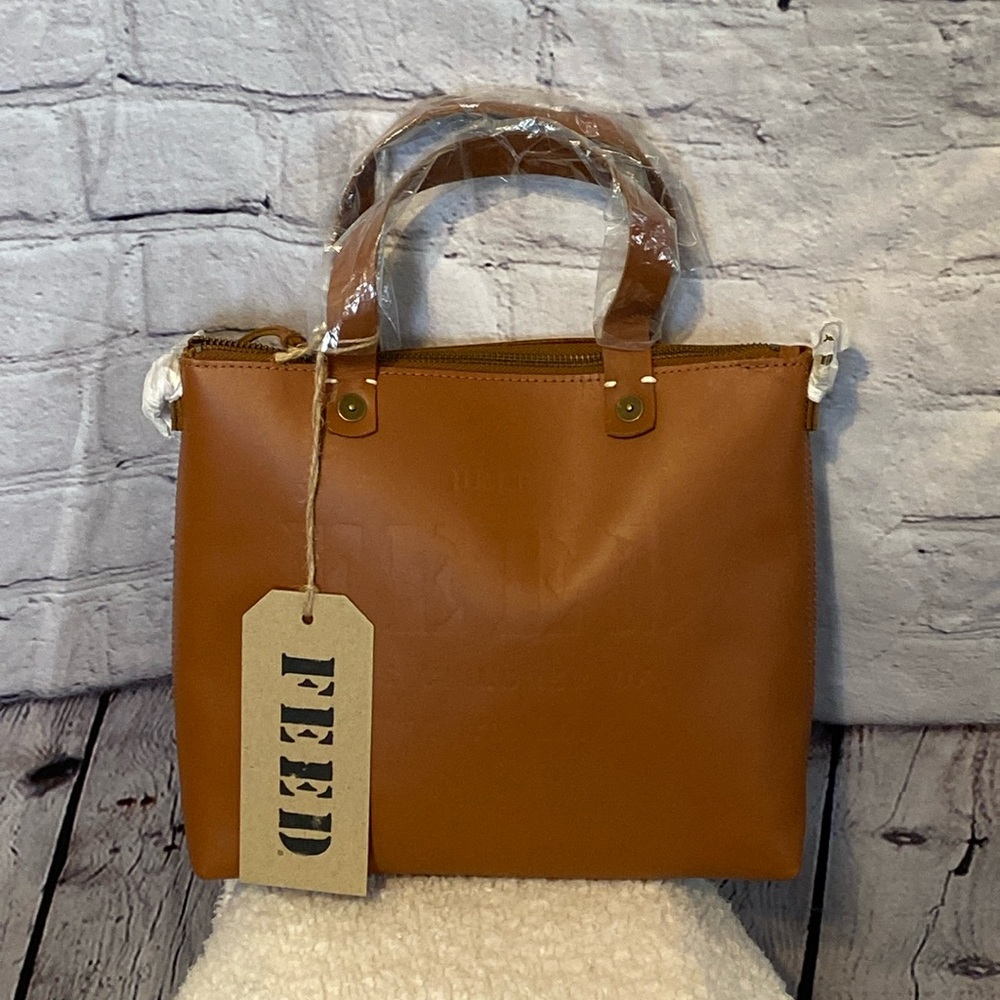 “FEED” Leather Crossbody Bag…S/M Carmel